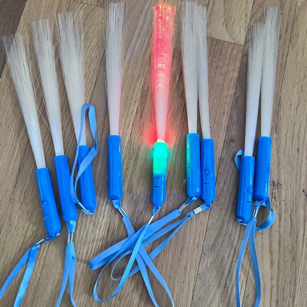 NEW SET LOT of 8 LED Fiber Optic Wands with Batteries - Blue & Multicolor NEW 8